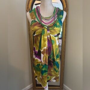 JFW Vibrant Multicolor Sleeveless Mini Dress and feather boa - size medium